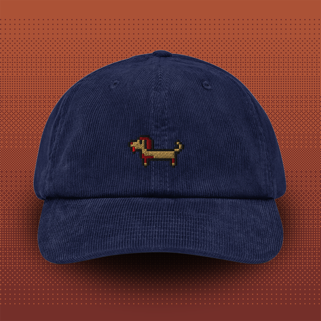 Pixel Dachshund Gustl – Embroidered Corduroy Cap // No. 020