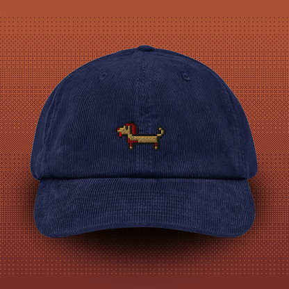 Pixel Dachshund Gustl – Embroidered Corduroy Cap // No. 020
