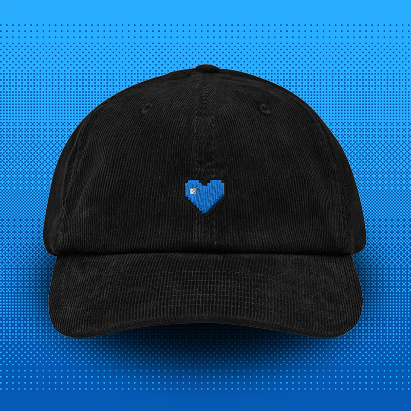 Pixel Herz Blau – Bestickte Cord Cap // No. 005