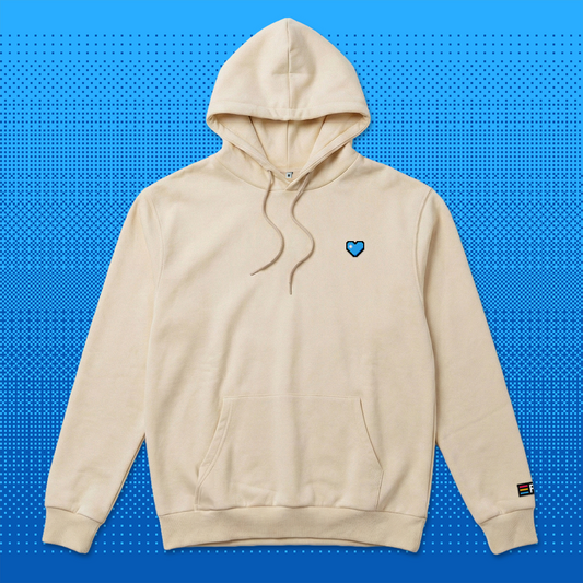 Pixel Heart Blue – Embroidered Organic Hoodie // No. 005 