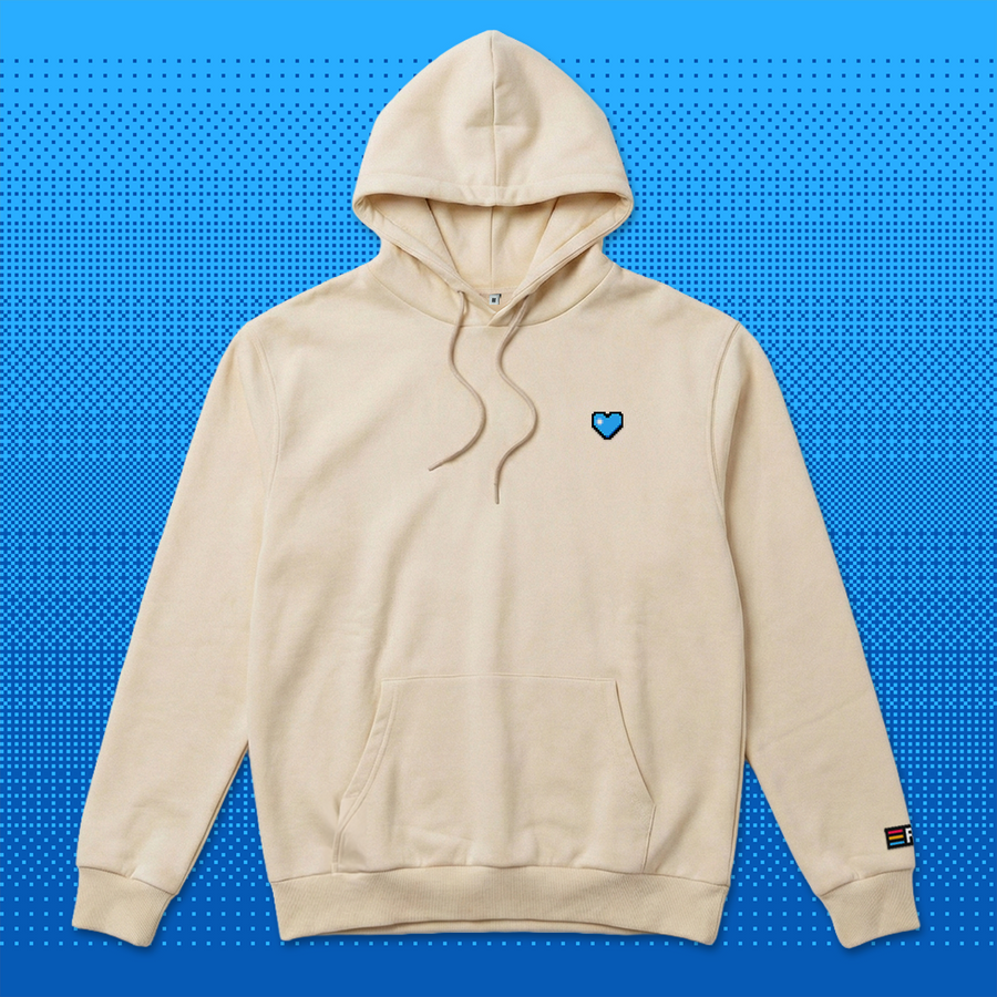 Pixel Herz Blau – Bestickter Bio Hoodie