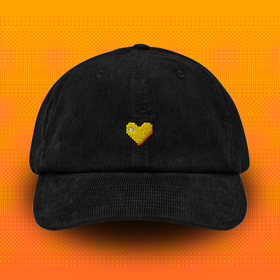 Pixel Herz Orange – Bestickte Cord Cap
