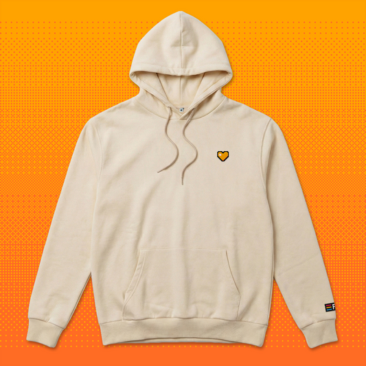 Pixel Heart Orange – Embroidered Organic Hoodie // No. 005 
