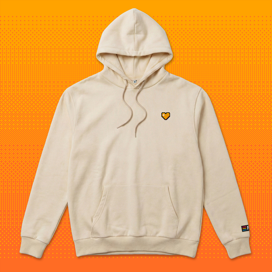 Pixel Herz Orange – Bestickter Bio Hoodie