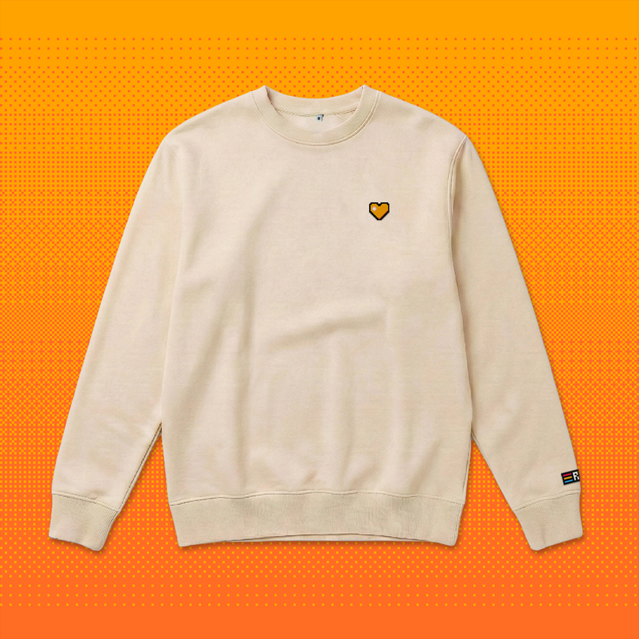 Pixel Herz Orange – Bestickter Bio Pullover