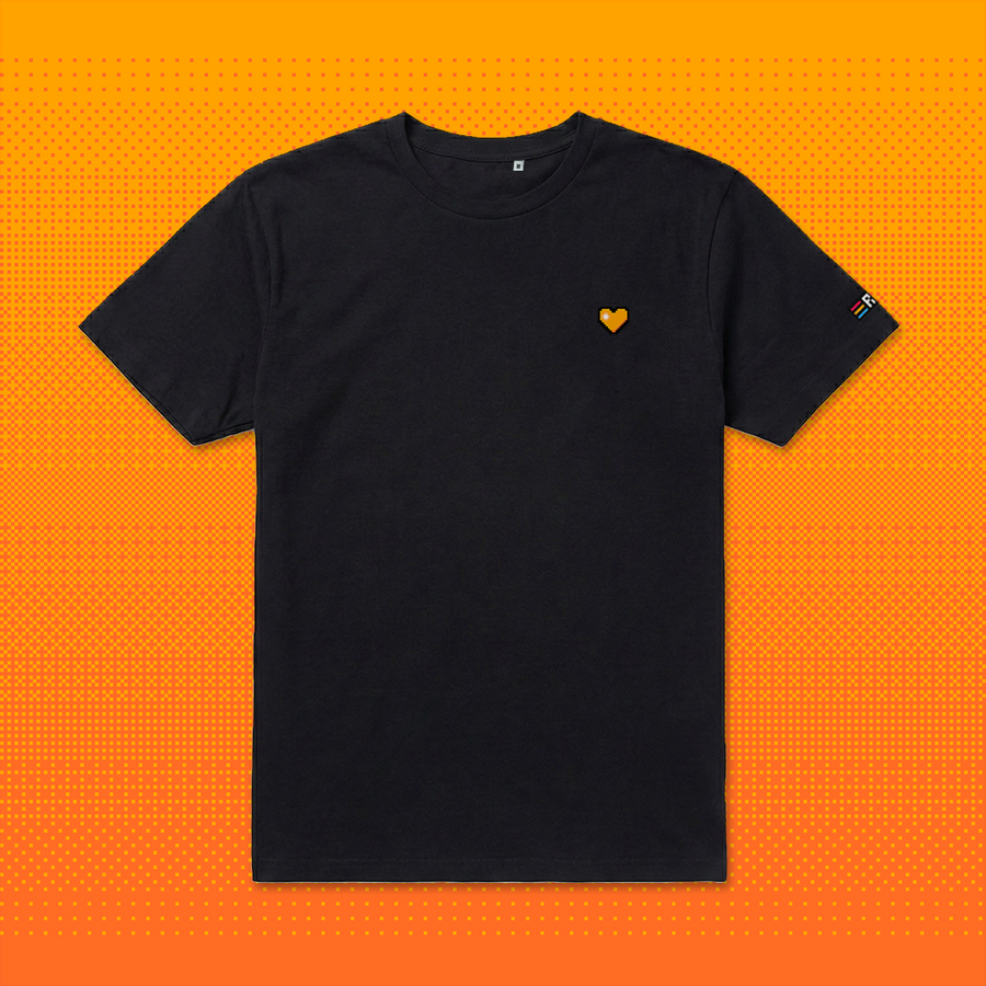 Pixel Herz Orange – Besticktes Bio T-Shirt