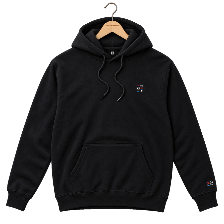 RS Monogram – Bestickter Bio Hoodie · Schwarz · Original · Bügel