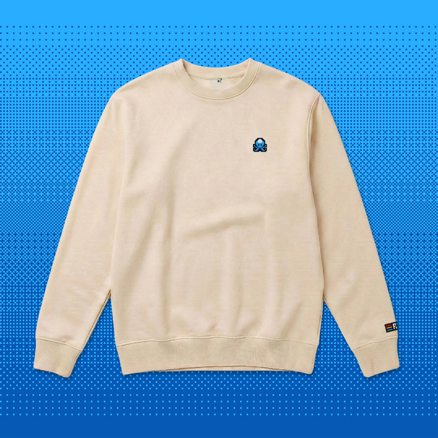 Pixel Krake – Bestickter Bio Pullover