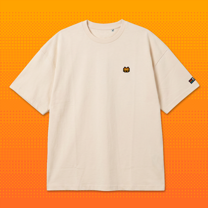 Pixel Alien Orange – Besticktes Bio Oversized T-Shirt // No. 022