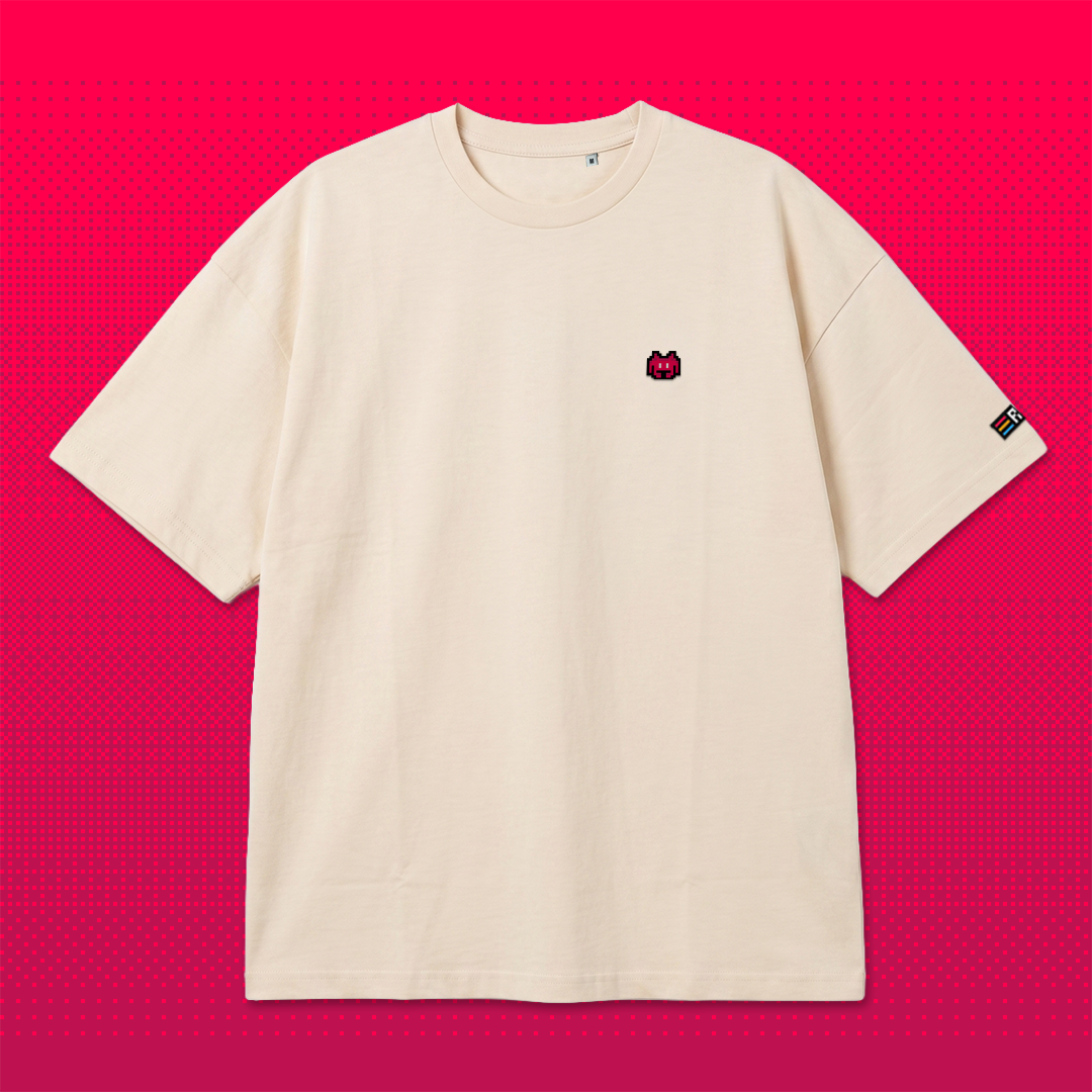Pixel Alien Rot – Besticktes Bio Oversized T-Shirt // No. 022
