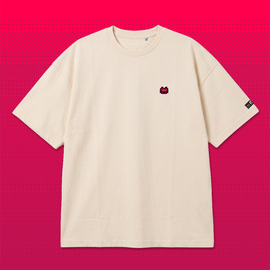 Pixel Alien Rot – Besticktes Bio Oversized T-Shirt // No. 022