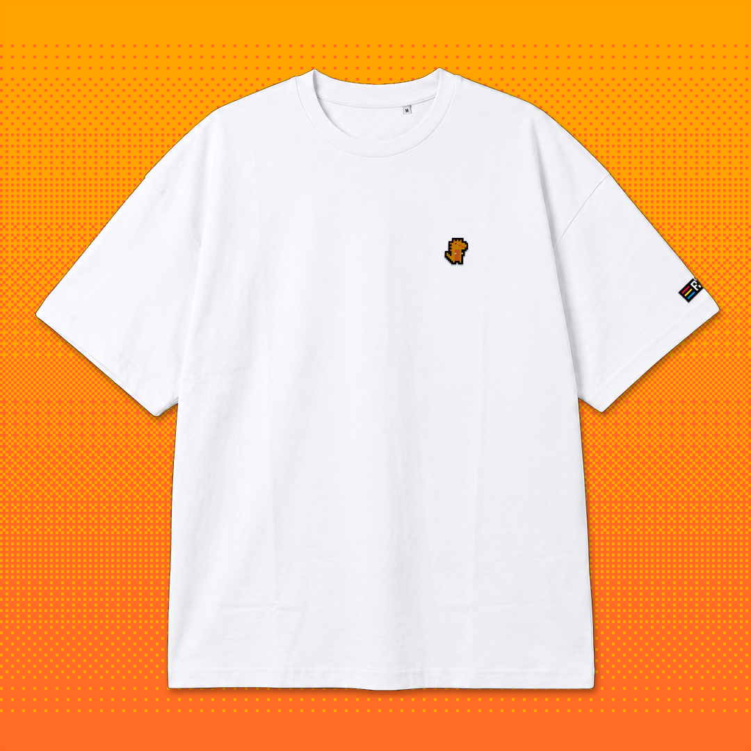 Pixel Dino Orange – Besticktes Bio Oversized T-Shirt // No. 023
