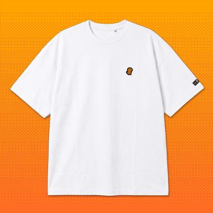 Pixel Dino Orange – Besticktes Bio Oversized T-Shirt // No. 023