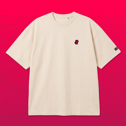 Pixel Dino Rot – Besticktes Bio Oversized T-Shirt // No. 023