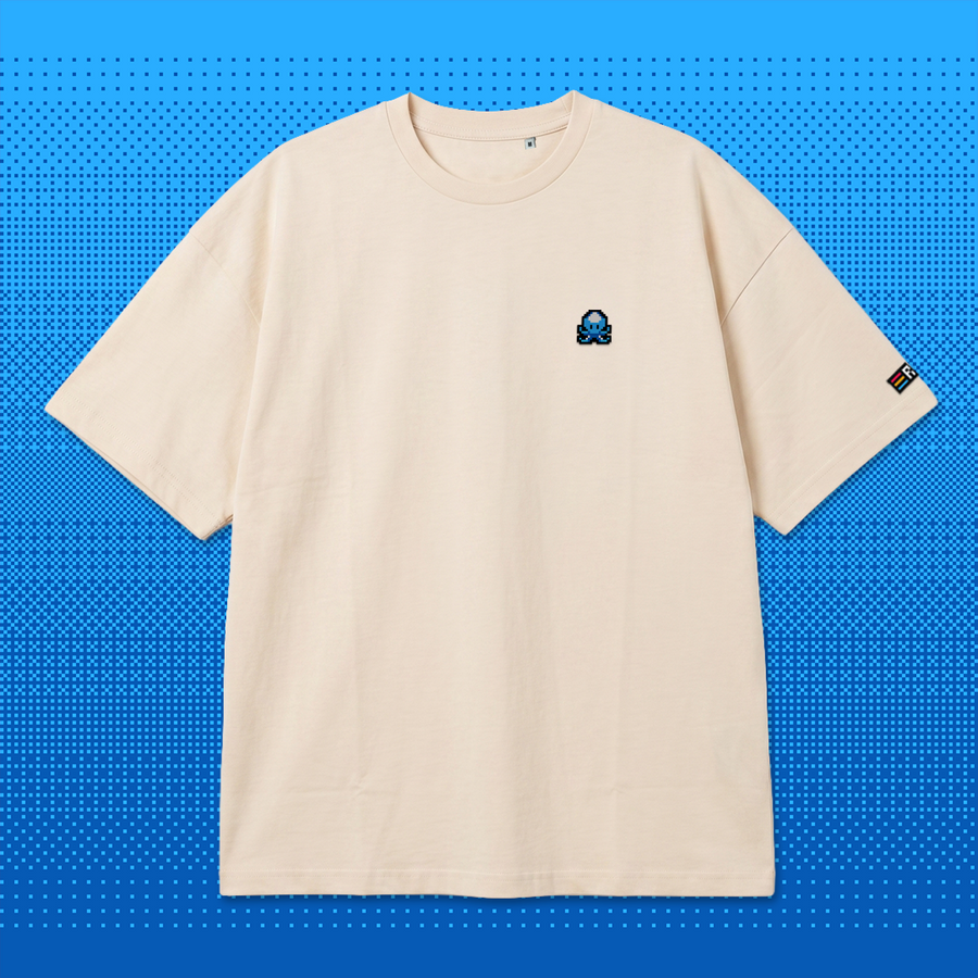 Pixel Krake – Besticktes Bio Oversized T-Shirt