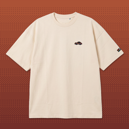 Pixel Sportwagen braun – Besticktes Bio Oversized T-Shirt // No. 018