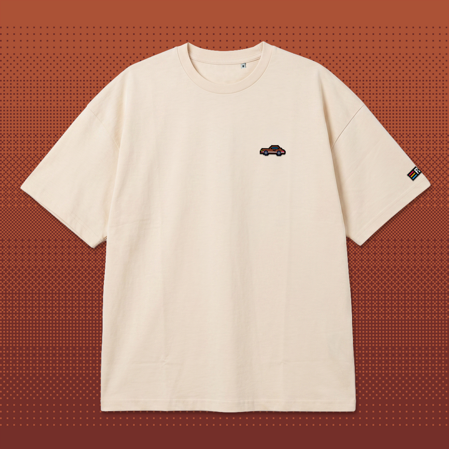 Pixel Sportwagen braun – Besticktes Bio Oversized T-Shirt