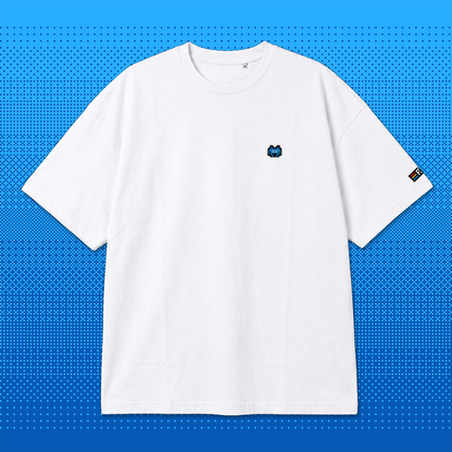 Pixel Alien Blau – Besticktes Bio Oversized T-Shirt // No. 022