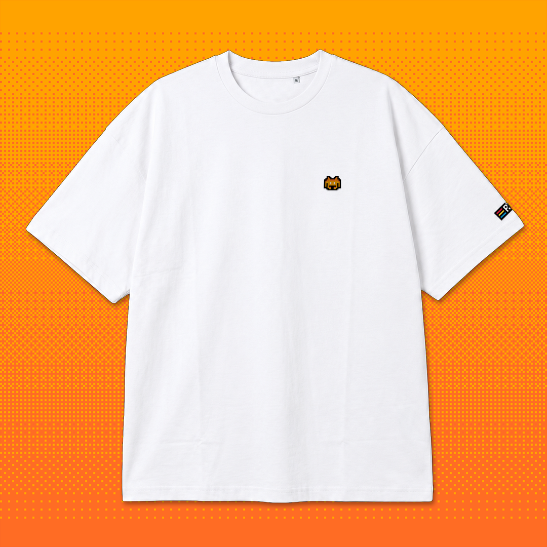 Pixel Alien Orange – Besticktes Bio Oversized T-Shirt // No. 022