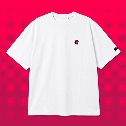 Pixel Dino Rot – Besticktes Bio Oversized T-Shirt // No. 023