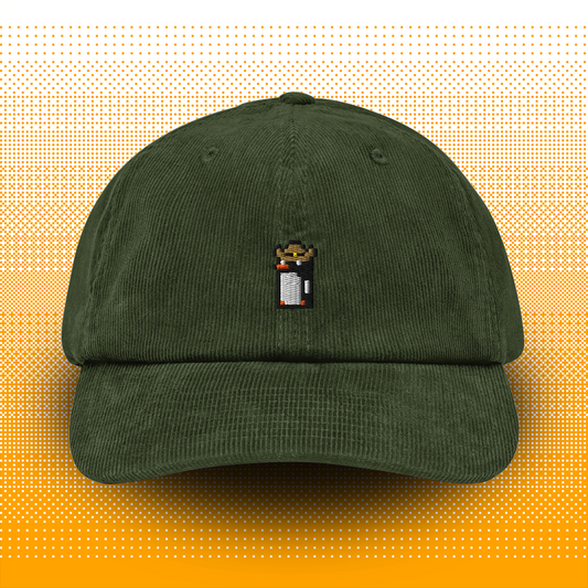 Pixel Penguin with Cowboy Hat – Embroidered Corduroy Cap // No. 013 