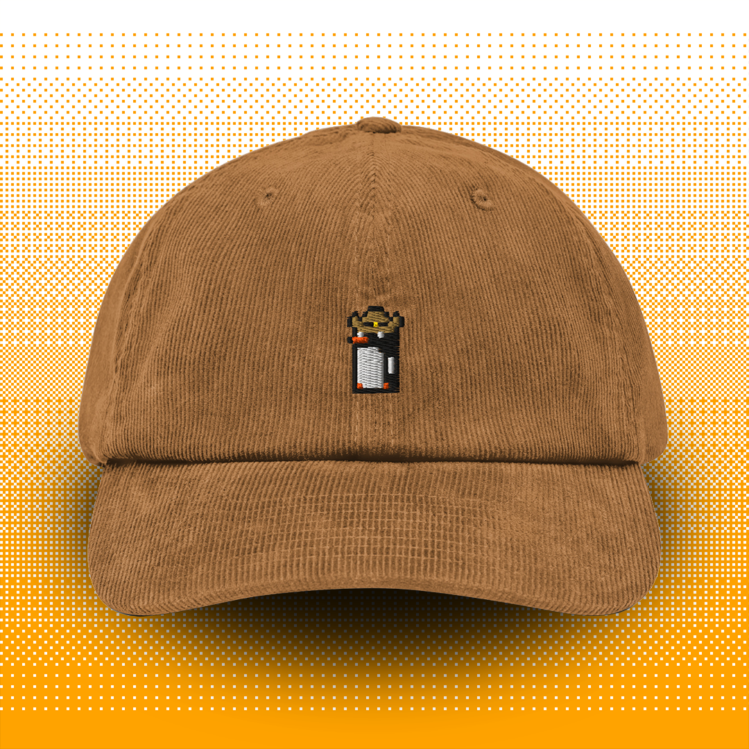 Pixel Penguin with Cowboy Hat – Embroidered Corduroy Cap // No. 013 