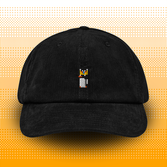 Pixel Penguin with Crown – Embroidered Corduroy Cap // No. 013 