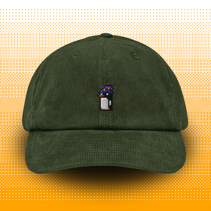 Pixel Penguin with Magic Hat – Embroidered Corduroy Cap // No. 013 