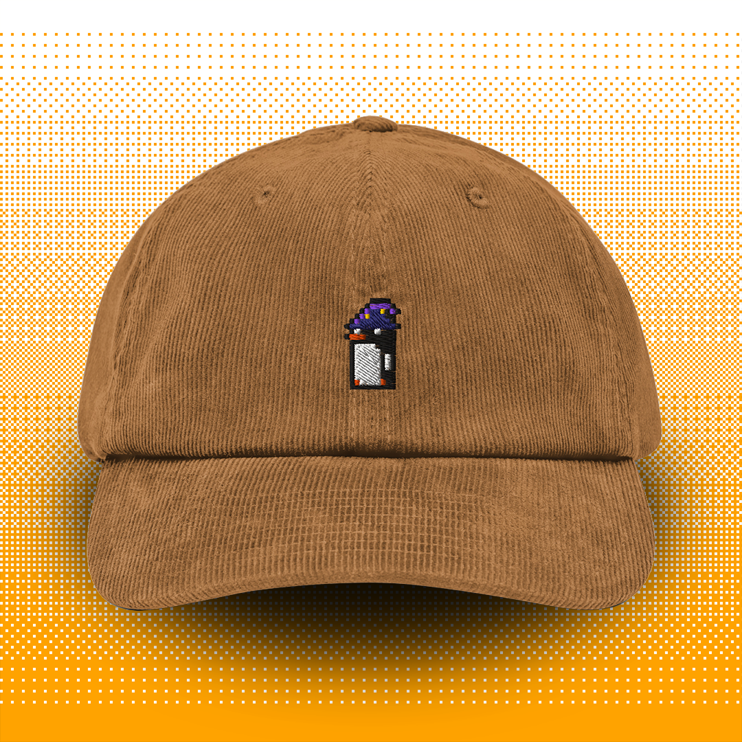 Pixel Penguin with Magic Hat – Embroidered Corduroy Cap // No. 013 