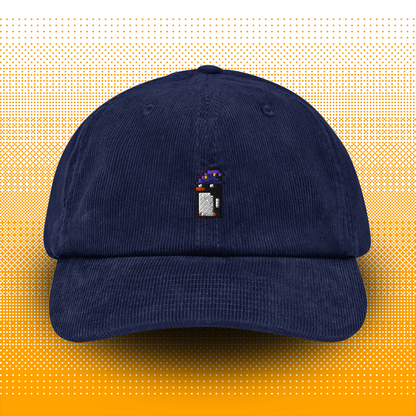 Pixel Penguin with Magic Hat – Embroidered Corduroy Cap // No. 013 