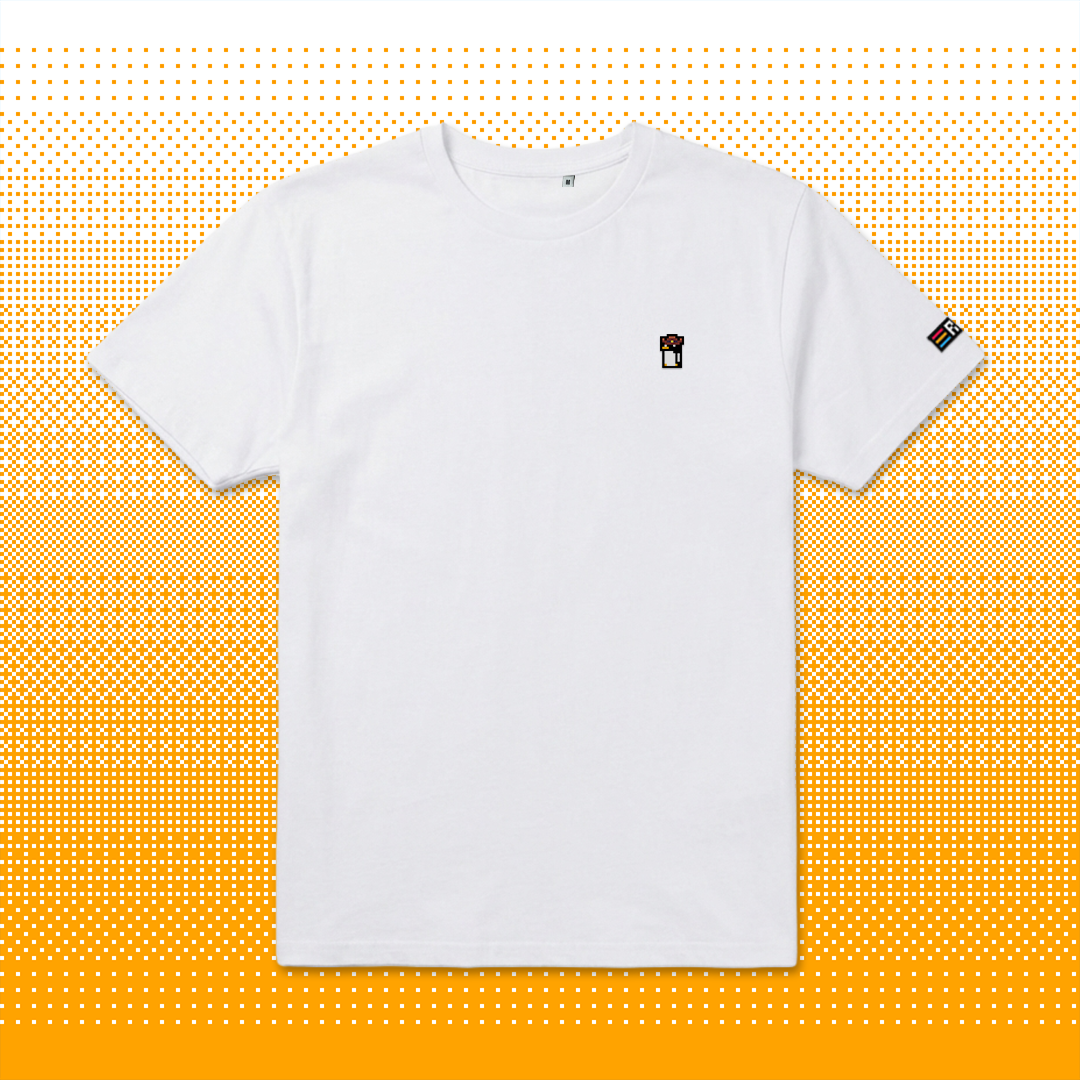 Pixel Penguin with Cowboy Hat – Embroidered Organic T-Shirt // No. 013 