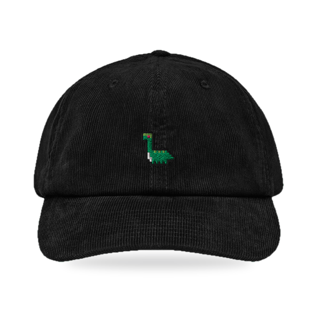 Pixel Dino – Bestickte Cord Cap · Schwarz · front