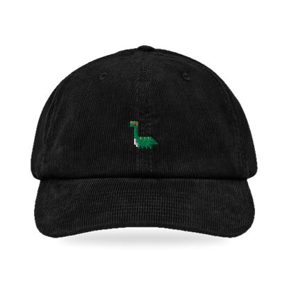 Pixel Dino – Bestickte Cord Cap · Schwarz · front