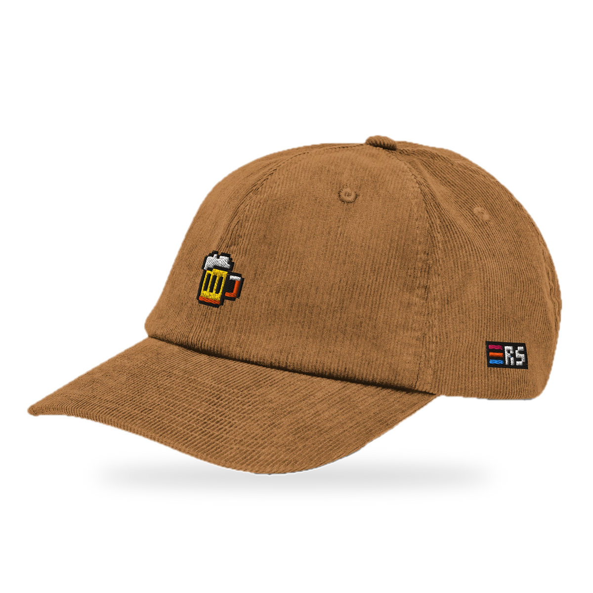 Pixel Bier – Bestickte Cord Cap · Braun · Dreiviertel · freigestellt
