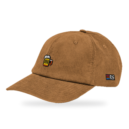 Pixel Bier – Bestickte Cord Cap · Braun · Dreiviertel · freigestellt