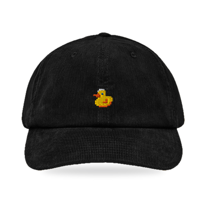Pixel Ente – Bestickte Cord Cap · Schwarz · front