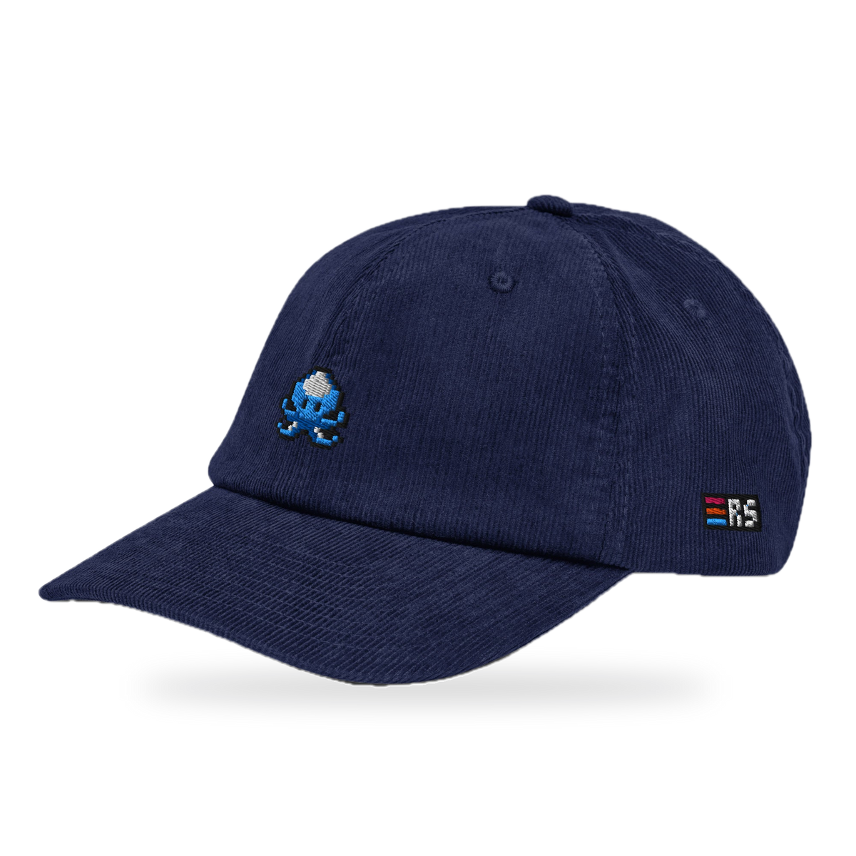 Pixel Krake – Bestickte Cord Cap · Blau · three_quarter