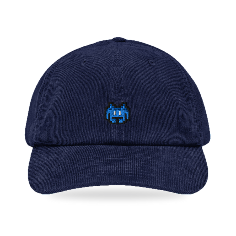 Pixel Alien Blau – Bestickte Cord Cap · Blau · front