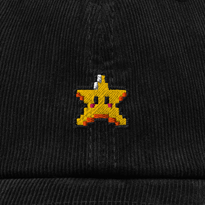 Pixel Stern – Bestickte Cord Cap · Schwarz · Stick
