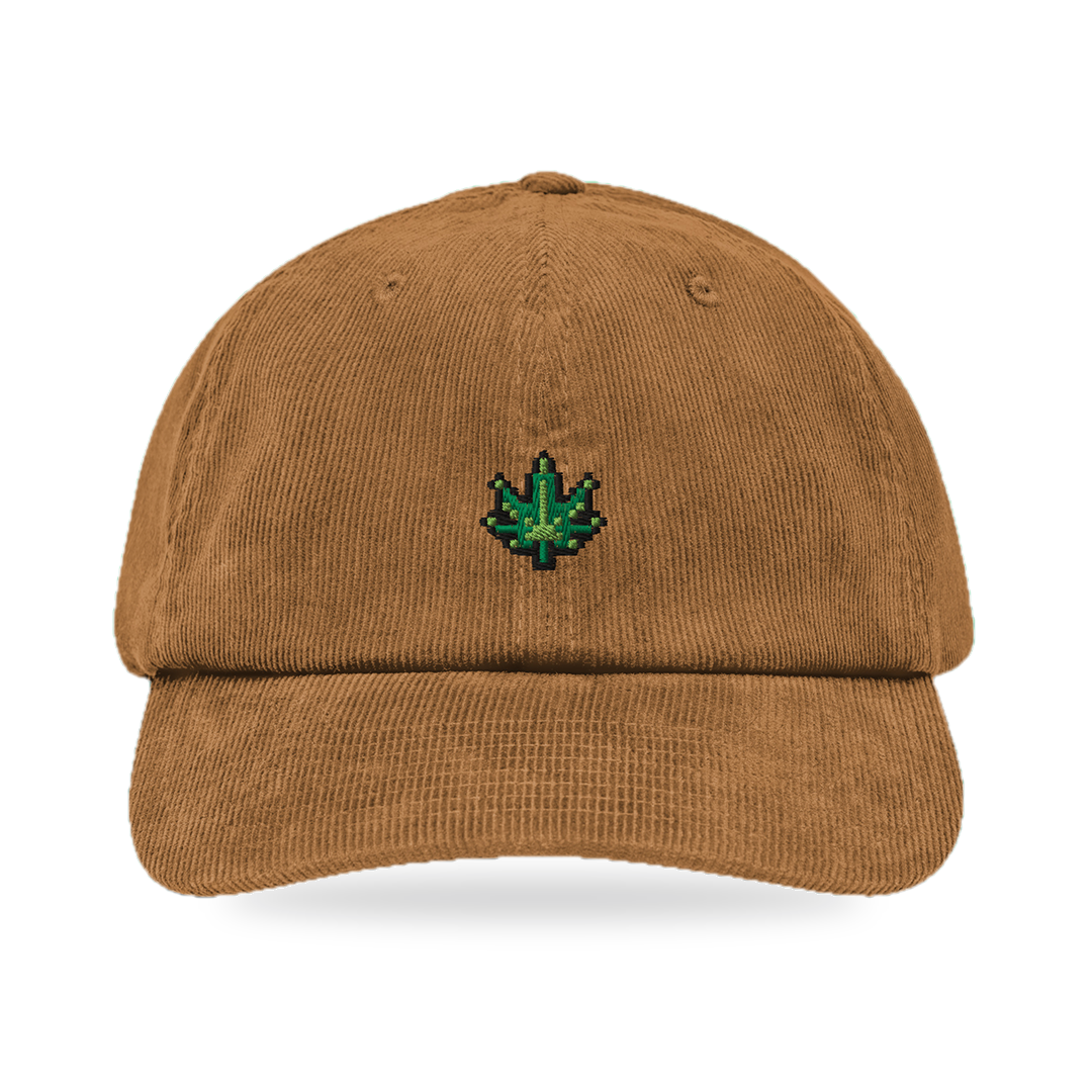 Pixel Cannabis – Bestickte Cord Cap · Braun · front