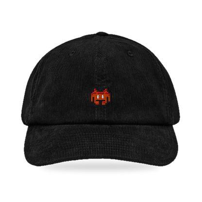 Pixel Alien Orange – Bestickte Cord Cap · Schwarz · front