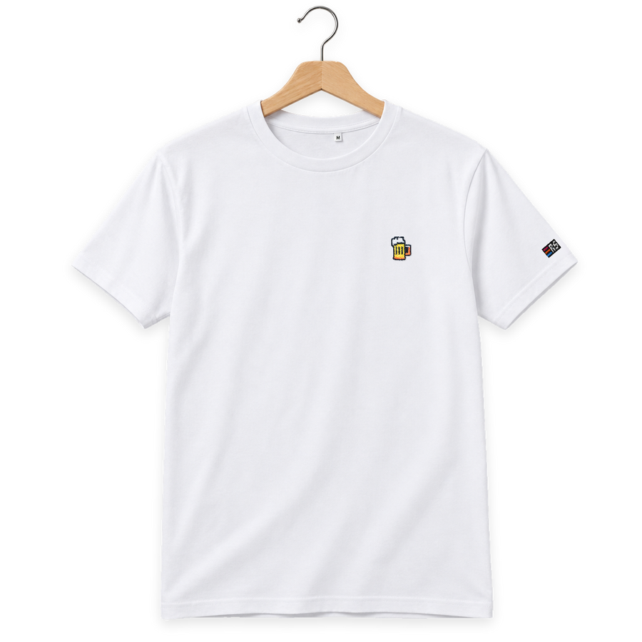 Pixel Bier – Besticktes Bio T-Shirt · Weiß · Bügel A