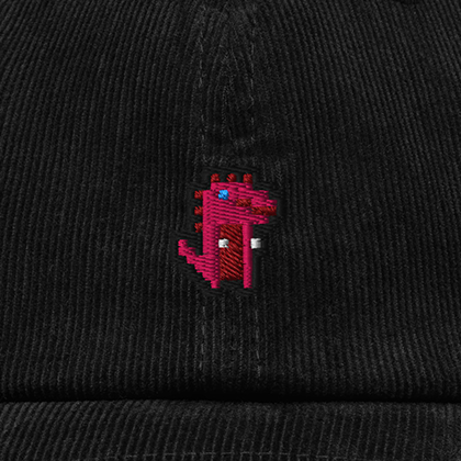 Pixel Dino Rot – Bestickte Cord Cap · Schwarz · Stick