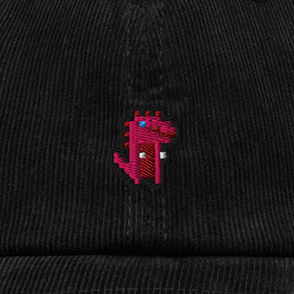 Pixel Dino Rot – Bestickte Cord Cap · Schwarz · Stick