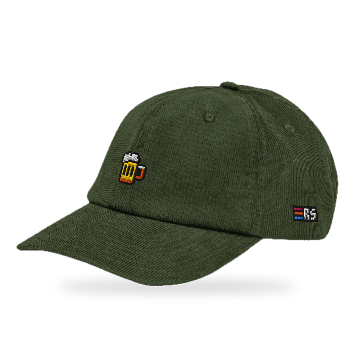 Pixel Bier – Bestickte Cord Cap · Grün · Dreiviertel · freigestellt