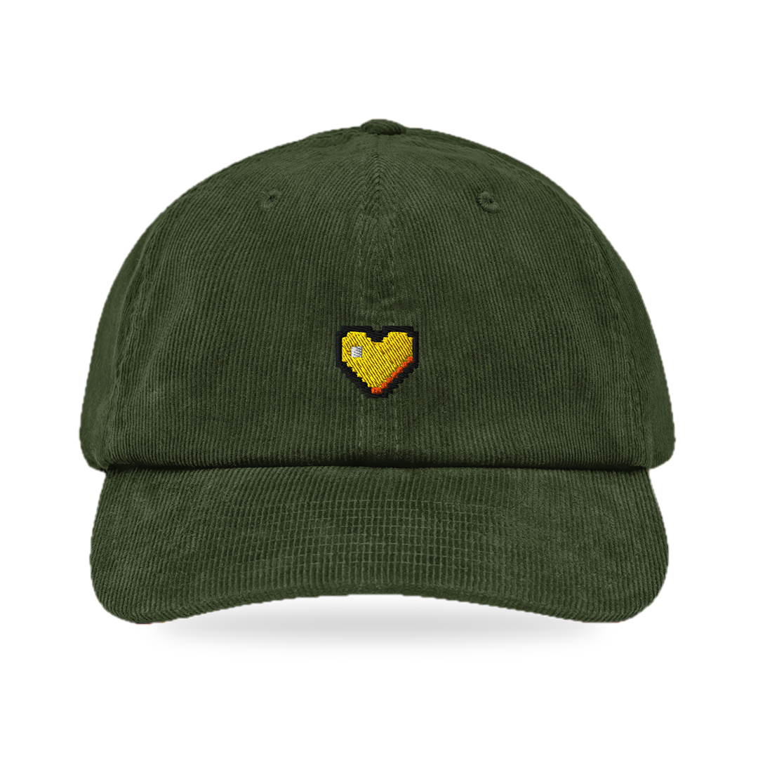 Pixel Herz Orange – Bestickte Cord Cap · Grün · front