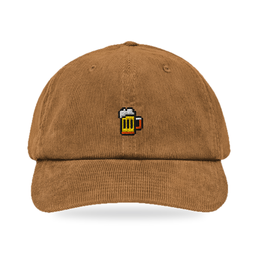 Pixel Bier – Bestickte Cord Cap · Braun · Front · freigestellt