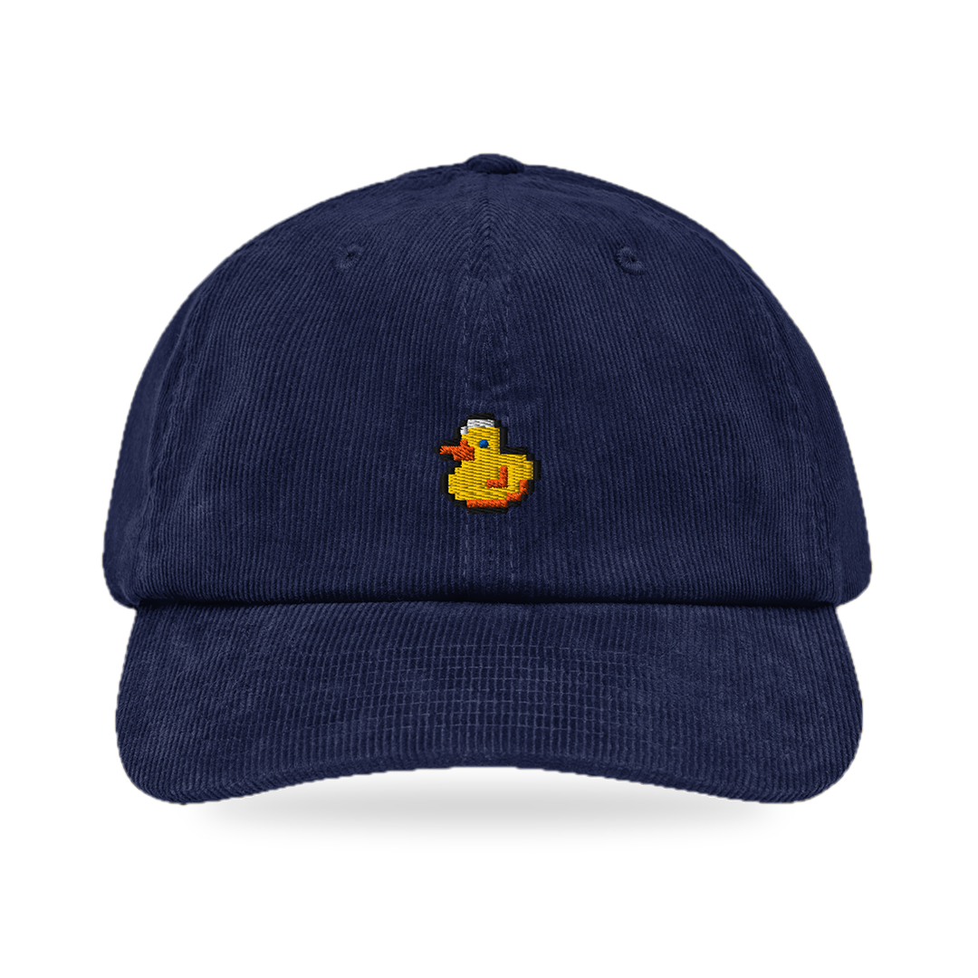 Pixel Ente – Bestickte Cord Cap · Blau · front