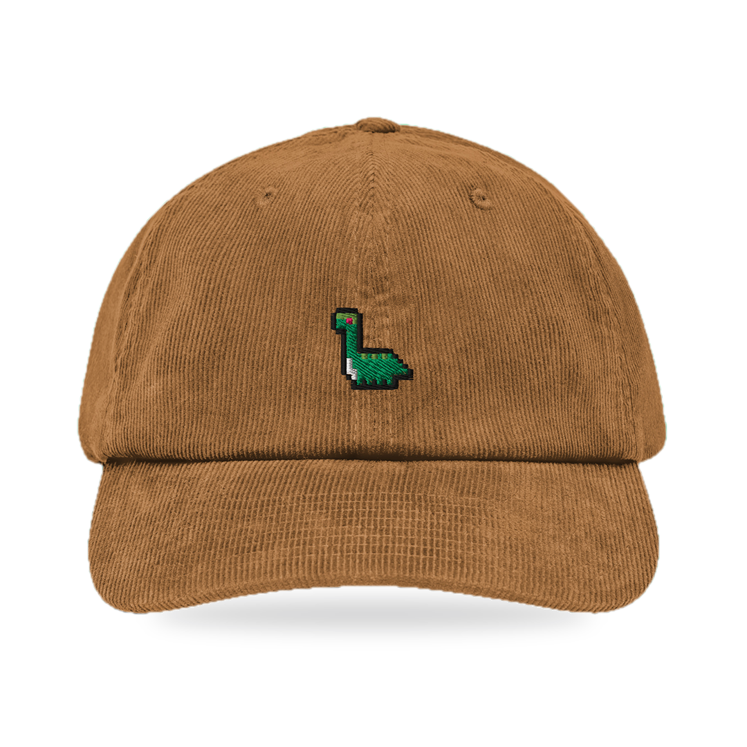 Pixel Dino – Bestickte Cord Cap · Braun · front