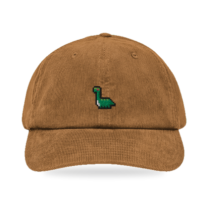 Pixel Dino – Bestickte Cord Cap · Braun · front